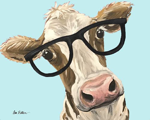 Cow Tin Sign, Metal Cow Wall Art, Cow with Glasses Metal Wall Decor, Farmhouse Cow Wall Art, Cow Sign
