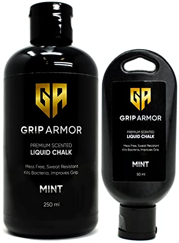 Grip Armor – Scented Premium Liquid Chalk – Gym Chalk for Weightlifting, Rock Climbing, Cross fit, Gymnastics – Replace Lifting Straps with Liquid Gym Chalk – Clip for Water Bottles – (50ml, Mint)