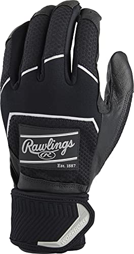 Rawlings | Workhorse Baseball Batting Gloves | Compression Strap | Adult Large | Black