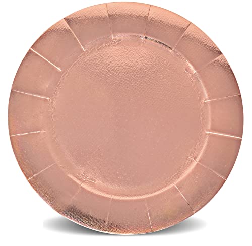 24 Disposable Rose Gold Round Charger Plates 13″ Dinner Table Serving Tray Heavy Duty Reusable Paper Cardboard Platters for Table Setting, Place Mats Dessert Birthday Parties Weddings Food Safe