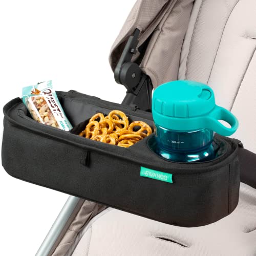 Universal Stroller Tray with Insulated Sippy Cup Holder – Upgraded Rigid Frame Stays Upright – Exclusive Non Slip Straps Firmly Grip Stroller Bar. Universal Stroller Snack Tray Attachment