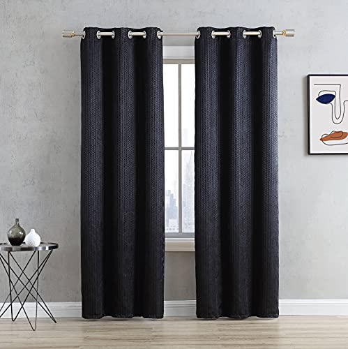 Kenneth Cole New York | Renzo Collection | Drapes-Medium Weight, Room-Darkening with Pole Top, Stylish Home Décor, Machine Washable Easy Care, 2 Piece, Black