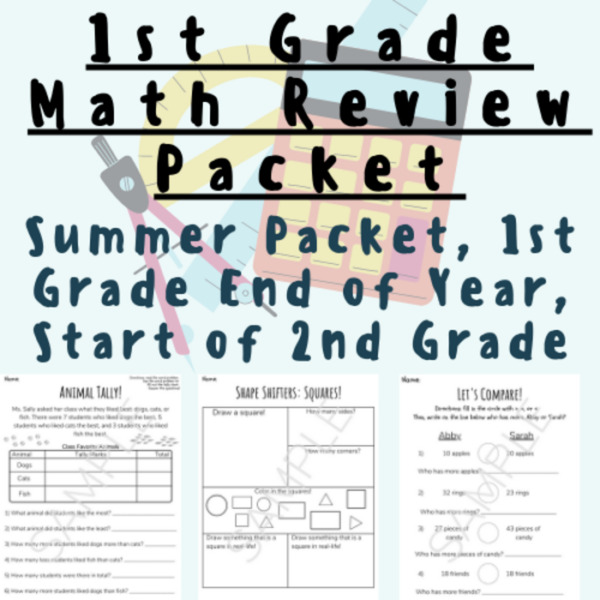 1st Grade Math Review Packet (End of Year/Summer Recap, 2nd Grade Start of Year) For K-5 Teachers and Students in Math Classrooms