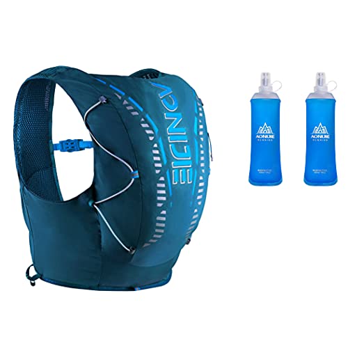 AONIJIE 12L Large Capacity Cross Country Backpack with 2 450ml Water Bottles, Specially Designed for Outdoor Running Sport (Bluesd19*2-M)