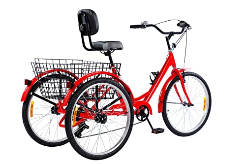 Sibosen Adult Tricycle 7 Speed, 20/24/26 inch Three Wheel Bikes, 3 Wheel Trike Bikes for Adults, Backrest Seat, Shopping Basket, Multiple Colors (Red, 20″/7-Speed) | The Storepaperoomates Retail Market - Fast Affordable Shopping