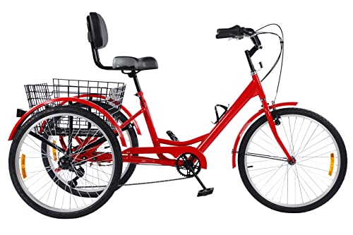 Sibosen Adult Tricycle 7 Speed, 20/24/26 inch Three Wheel Bikes, 3 Wheel Trike Bikes for Adults, Backrest Seat, Shopping Basket, Multiple Colors (Red, 20″/7-Speed) | The Storepaperoomates Retail Market - Fast Affordable Shopping