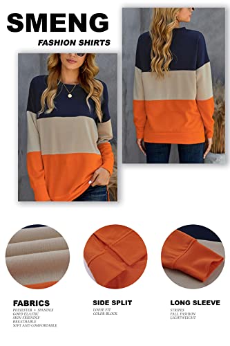 SMENG womens long sleeve tops crewneck fashion fall clothes orange sweatshirt women color block casual striped clothing lightweight teen shirts orange L | The Storepaperoomates Retail Market - Fast Affordable Shopping