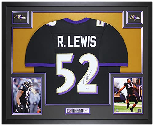 Ray Lewis Autographed Black Baltimore Jersey – Beautifully Matted and Framed – Hand Signed By Lewis and Certified Authentic by Beckett – Includes Certificate of Authenticity