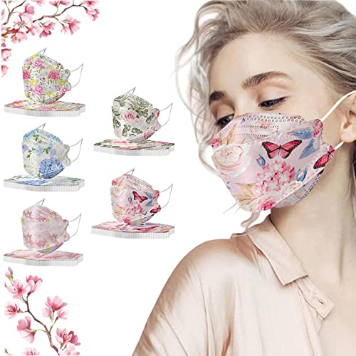 50Pc K_F_9_4 Fashion Flower Disposable 4ply Face_Mask for Glasses Wearer With Nose Wire 3D Colorful Floral Printed Three-Dimensional Women Facemask for Beach