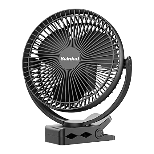 Svinkal USB Clip on Fan 8in, 10000mAh battery powered camping fan, portable usb desk fan with Type C charging ports, 720° angle adjustment, 4-speed, Portable USB fan for outdoor travel, indoor home.