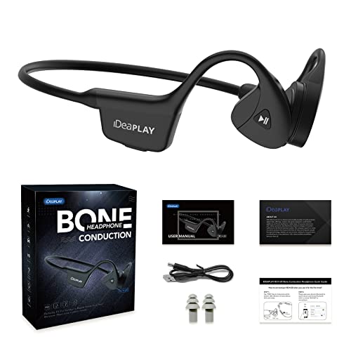 IDEAPLAY Bone Conduction Open Ear Wireless Headphones with Bluetooth 5.1, IP55 Sweatproof Sports Headset with Mic for Running, Cycling, Hiking and Workout (Black) | The Storepaperoomates Retail Market - Fast Affordable Shopping