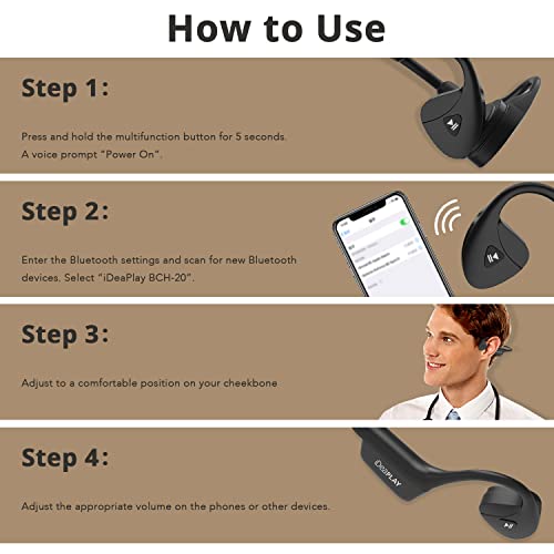 IDEAPLAY Bone Conduction Open Ear Wireless Headphones with Bluetooth 5.1, IP55 Sweatproof Sports Headset with Mic for Running, Cycling, Hiking and Workout (Black) | The Storepaperoomates Retail Market - Fast Affordable Shopping