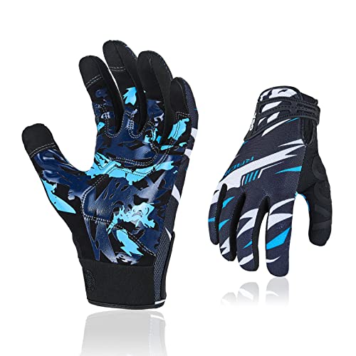 Vgo 1-Pair Unisex Motorcycle Riding Gloves,Touchscreen,Anti-slip,Breathable Lightweight Anti-Slip with Fullfinger and Touchscreen for Motocross Riding Driving Moto Racing (Size L, Blue White, MF5178)
