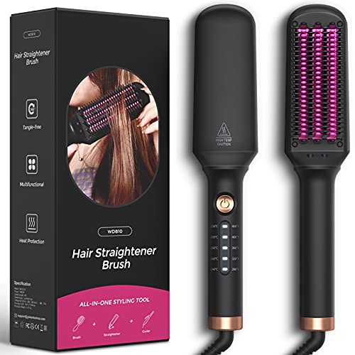 Ceramic Hair Straightener Brush, Hot Comb, Fast Heating & 5 Level Temperature Adjustable, Suitable for Hairless Silky Hair, Anti Scalding and Automatic Shedding, Safe and Easy to Use