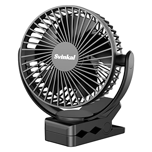 Svinkal USB Portable Fan, 5000mAh USB Charging Portable Fans, 6 Inch Quiet Desk Fan black, 3 Speeds Strong Airflow, 360°rotation, Suitable for home office dormitory stroller.