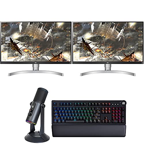 LG 27UK650W 27-Inch 4K HDR IPS Dual Monitor 3840 x 2160 16:9 Bundle with Deco Gear Mechanical Keyboard Cherry MX Red + PC Streaming USB Microphone for Gaming