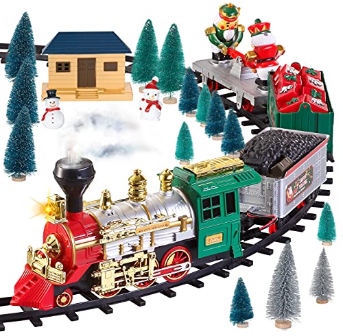 JOYIN Christmas Electric Train Set with Elf Handcar, Battery Operated Electric Train Toy for Over 3 Years Old Boys Girls