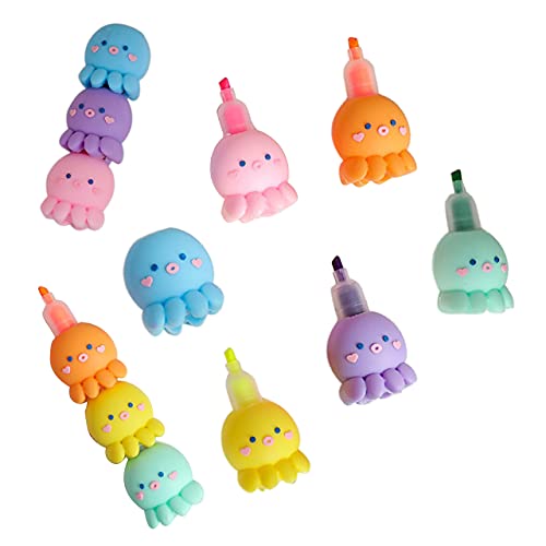 MBVBN 6 PCS Colorful Octopus Shaped Highlighter, Pastel Highlighter Set Cute Silicone Octopus Highlighter Pens for Adults Kids Students Writing Graffiti School Office Supplies