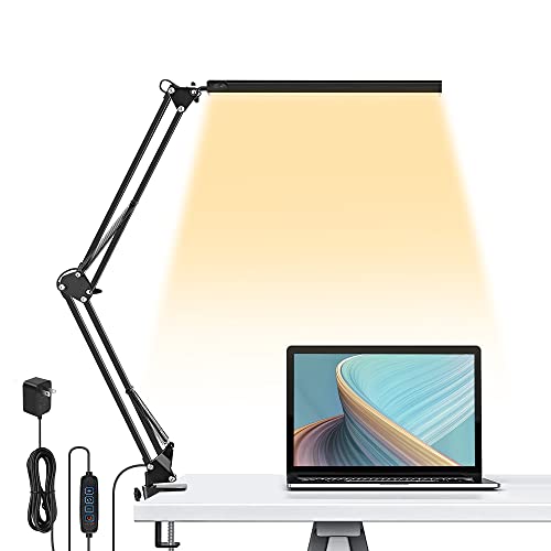 LED Desk Lamp, Angle-Adjustable Swing Arm Desk Lamp with Clamp,Energy Saving, Anti-Blue Eye-Caring Modes,3 Color Modes 10 Brightness Levels for Home Office,Study,Dorms