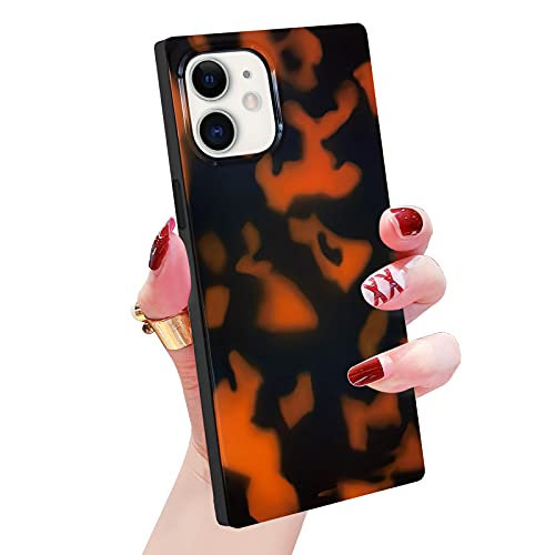Omorro Compatible with Square iPhone 11 Case for Women Girls Bling Glossy Leopard Case Tortoise Shell Pattern Luxury Square Edge Case Flexible Soft TPU Protective Cover Girly Case