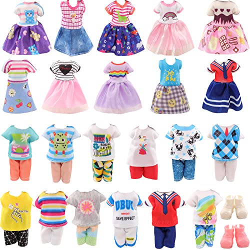 Joyfun 12 PCS 6 inch Chelsea Dolls Clothes and Accessories 5 Pieces Boy Clothes, 5 Pieces Girl Clothes and 2 Girl Shoes