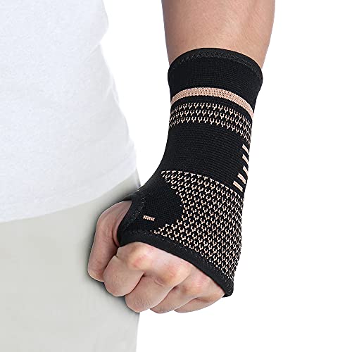 FITTOO Copper Wrist Compression Sleeve, Copper Infused Wrist & Hand Compression Sleeve Brace for Improve Circulation, Relieve Wrist Discomfort,Tendonitis, Sprains, Sports, Gym Workout