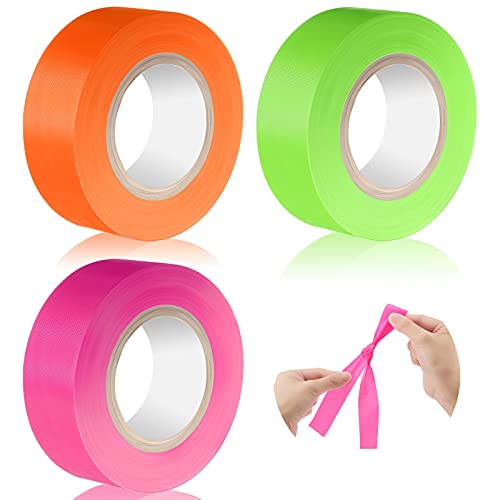 3 Pieces Flagging Tape Plastic Ribbon Multipurpose Neon Marking Tape Neon Flagging Tape 1 Inch Wide Non-Adhesive Tape for Boundaries and Hazardous Areas, Home and Workplace Use (Classic Colors)