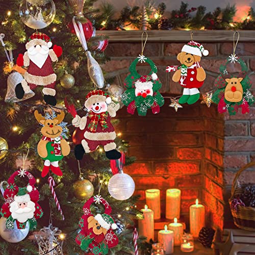 8 Pcs Christmas Tree Ornaments Xmas Plush Hanging Decoration Santa Claus Snowman Reindeer Bear Plush Toys Christmas Tree Pendant Plush Decorations for Christmas Holiday Festive Season Home Party
