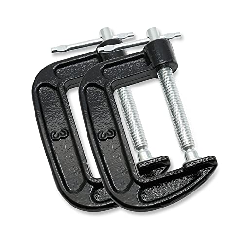 Jersvimc 2Pcs 3 Inch Malleable Iron C-Clamp Set, Small G Clamp Wood C Clamps Woodworking Sets Sliding Bar Clamp Jaw Clamps for Wood Building Industrial