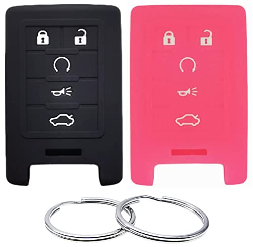 REPROTECTING Silicone Rubber Key Fob Cover Compatible with (5 Buttons) 2006-2015 Cadillac ATS CTS DTS Escalade Escalade ESV SRX STS Buick Lucerne OUC6000066 (Black Rose)
