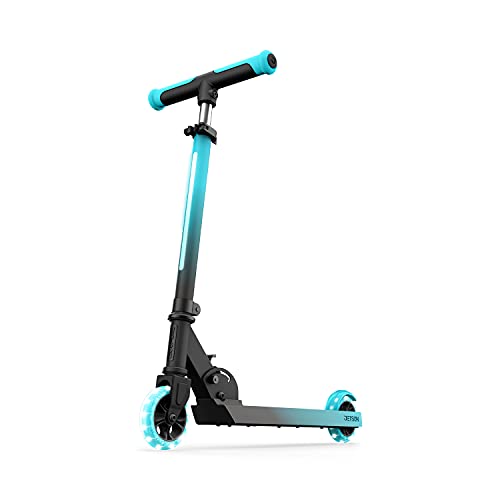 Jetson Scooters – Juno Kick Scooter (Blue) – Collapsible Portable Kids Push Scooter – Lightweight Folding Design with High Visibility RGB Light Up LEDs on Stem and Wheels