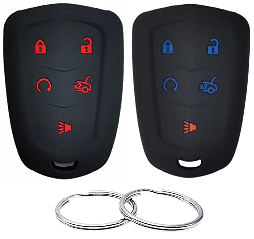 REPROTECTING Silicone Rubber Key Fob Cover Compatible with (5 Buttons) 2014-2019 Cadillac ATS CT6 CTS Escalade Escalade ESV SRX XT5 XTS HYQ2AB HYQ2EB (Black+Black)