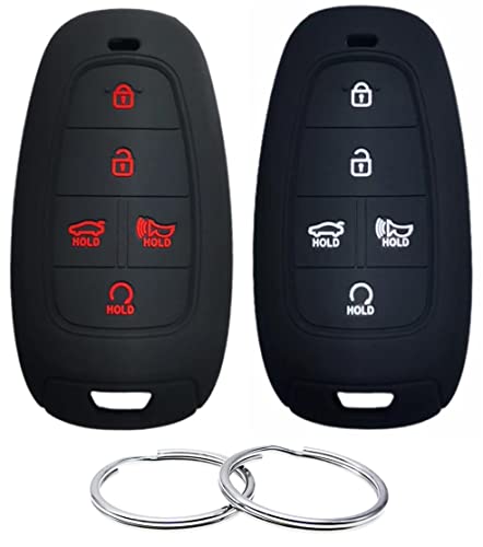 REPROTECTING Silicone Rubber Key Fob Cover Compatible with (5 Buttons) 2019 2020 2021 Hyundai Santa Sonata Fe TQ8-F08-4F27 95440-L1060 (Black Black)
