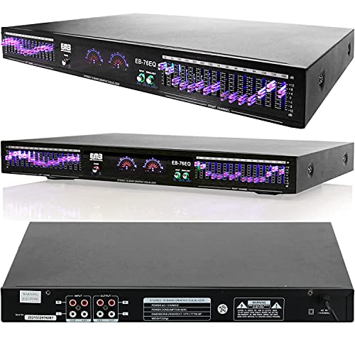 EMB EQ76 19” Rack Mount Dual 15 Band 4 Input Stereo Graphic Equalizer Pro DJ with 2 RCA line input and output, Removable Rack Mount Brackets and 110V/220V Switchable Power Source