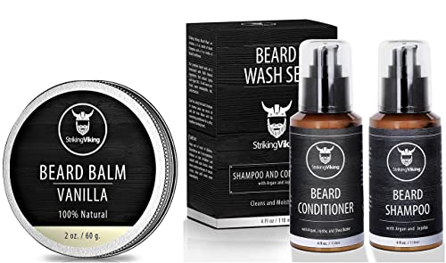 Striking Viking Beard Balm and Beard Shampoo and Conditioner Bundle with Argan and Jojoba Oils