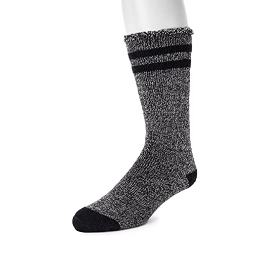 MUK LUKS Men’s 1-Pair Heat Retainer Thermal Insulated Socks, Ebony Marl, One Size Fits Most