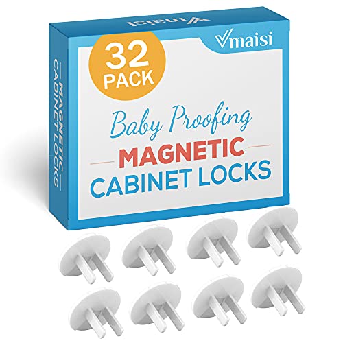 32 Locks Magnetic Cabinet Locks – 4 Magnet Keys Bundle with 38 Pack Outlet Covers – 70 Pack Child Safety Kit