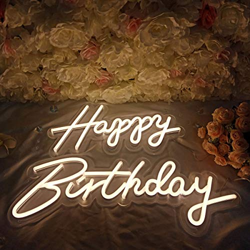 MELDIKISO Happy Birthday Neon Sign, 24” Happy + 18“ Birthday Large LED Light Up Decoration for HB Party, Wall, Home, Warm White Art Sign