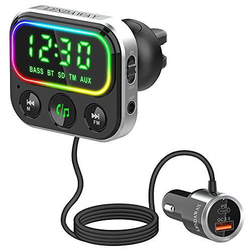 Bluetooth FM Transmitter for Car, Wireless Bluetooth Car Adapter with 1.44 Inch Display & USB 2.0 & Type-c PD Ports Supports Hands Free Calls, SIRI/Voice Assistant Function, TF Card, QC 3.0