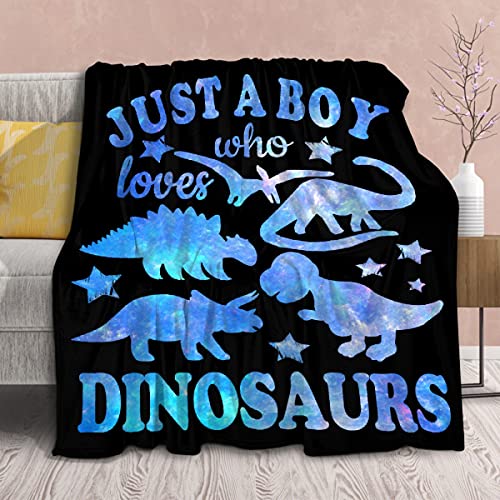 Dinosaur Blanket-Just A Boy Who Loves Dinosaurs Soft Comfy Throws Gift for Men Teen Lightweight Cozy Flannel Jurassic Dino Fans Blankets Cute Animal Plushies for Couch Bed Sofa-50″x40″ Small for Kids
