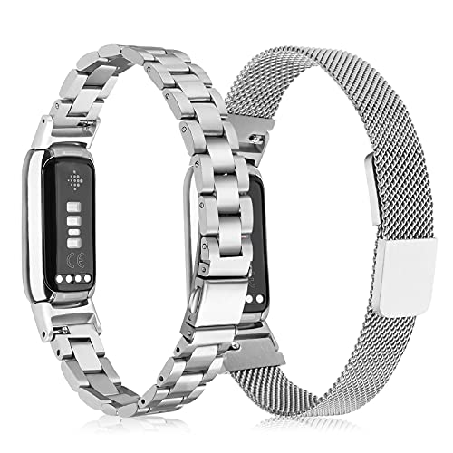 KOREDA Compatible with Fitbit Luxe Bands Sets, 2 Pack Stainless Steel Metal Band + Mesh Woven Strap Replacement Bracelet Wristband for Fitbit Luxe Fitness and Wellness Tracker (Silver) | The Storepaperoomates Retail Market - Fast Affordable Shopping