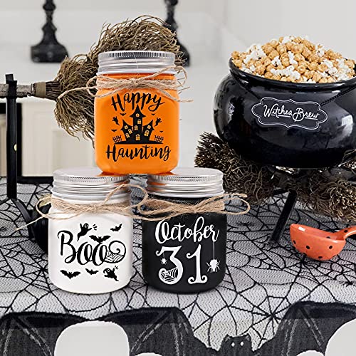 Halloween Mini Mason Jar Decoration Halloween Tiered Tray Decor Fall Table Decor for Home Kitchen Centerpieces Spider Web Ghost Bat October 31st Boo Haunting Party Supplies Orange Black White Set of 3