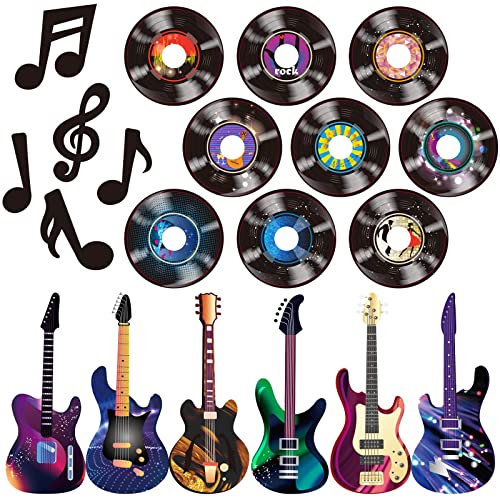 40 Pcs Music Party Decorations Musical Notes Rock and Roll Record Cutouts Silhouettes Record Cutouts Guitar Party Favor Cutouts 50s 80s Theme Party Baby Shower School Bulletin Board Craft Decoration