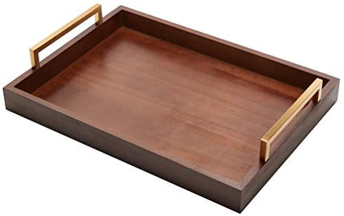 Wooden Serving Decorative Tray Home Decor with Handles Farmhouse Rustic Mordern Serving Tray for Ottoman Decoration Centerpiece for Coffee Table Wood Tray Living Room Decor Housewarming