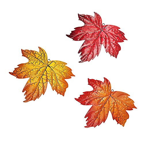 NIUXICH Metal Maple Leaf Wall Art,Wall Hanging Maple Leaf Ornament,Hanging Sculpture for Indoor Outdoor Home Bedroom Living Room Office Garden, Multicolored, 24x22cm