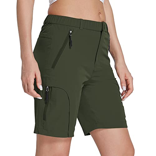 VAYAGER Women’s Lightweight Hiking Cargo Shorts Quick Drying Travel Athletic Golf Summer Shorts with Zipper Pockets Army Green