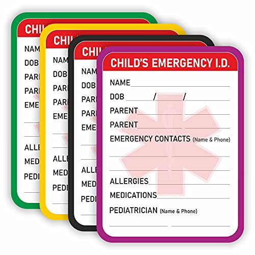 Infant Emergency Contact Sticker – (Pack of 24) 4″ x 3″ Child Medical Information ICE Stickers for Kids Vehicle Baby Car Seats Windows