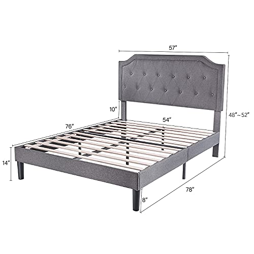IMUsee Full Bed Frame with Button Tufted Headboard, Upholstered Platform Frame with Sturdy Wood Slat Support,Box Spring Not Needed, Easy Assembly, Light Grey | The Storepaperoomates Retail Market - Fast Affordable Shopping