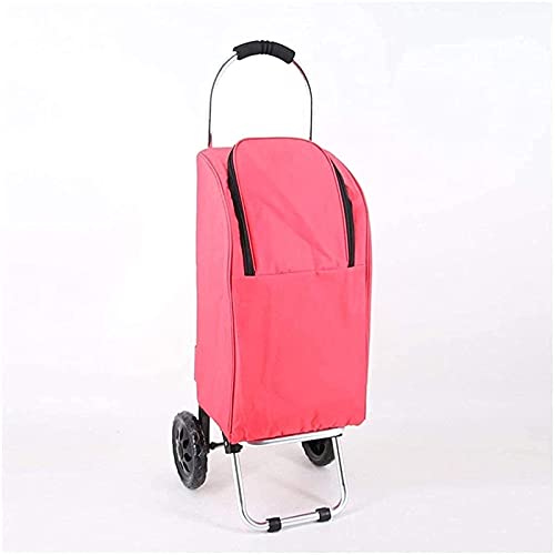 TYUXINSD Convenient Multi-Function Shopping Cart Insulation Space Aluminum Tube Trolley Folding Trolley Pull Rod Luggage Portable Home (Color : Pink, Size : 29x33x88cm)