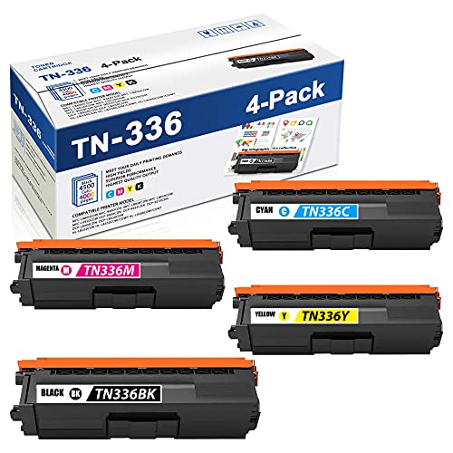 MaxColor TN-336BK TN-336C TN-336M TN-336Y 4PK(1BK+1C+1M+1Y) Compatible TN336 High Yield Toner Cartridge Replacement for Brother DCP-L8400CDN L8450CDW HL-L9200CDW/CDWT MFC-L8650CDW L8850CDW Printer